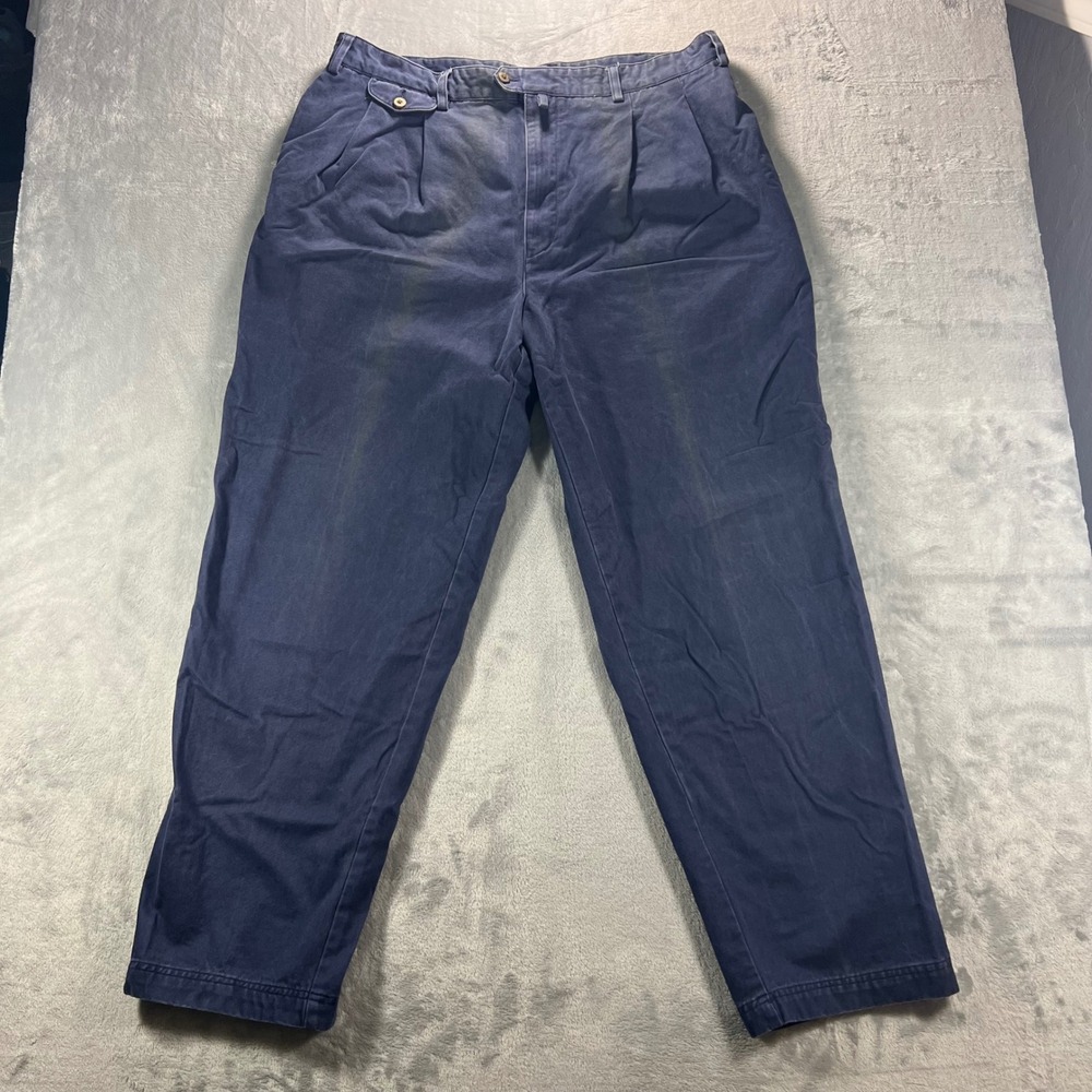 EVERGREEN Chinos Mens 42x31 Navy Blue Relaxed Full Fit Pleated Pants‎ Vintage
